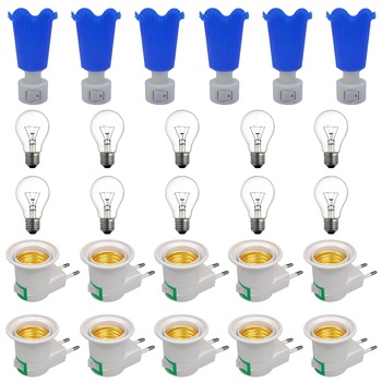 Pachet - 6 x Lampa albastra de veghe cu intrerupator, lumina calda + 10 x Stecher cu fasung si intrerupator, E27 + 10 x Bec E27, 100W Pachet - 6 x Lampa albastra de veghe cu intrerupator, lumina calda + 10 x Stecher cu fasung si intrerupator, E27 + 10 x Bec E27, 100W