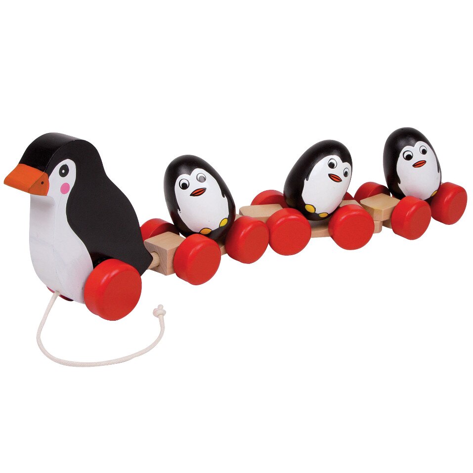 Jucarie lemn de tras - familia pingunilor
