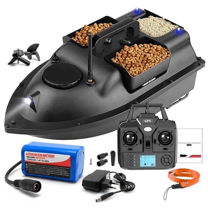 Лодка за риболовна стръв iUni V010, GPS, 12000 mAh, 3 отделения, 2 кг, 500 м, 10 км/ч
