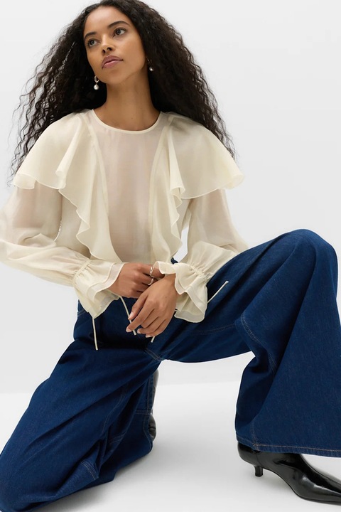 Marks & Spencer, Bluza din amestec de lyocell cu volane, Alb fildes
