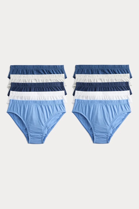 Marks & Spencer, Set de 10 perechi de chiloti din bumbac, Alb murdar/Albastru, 116-122 CM