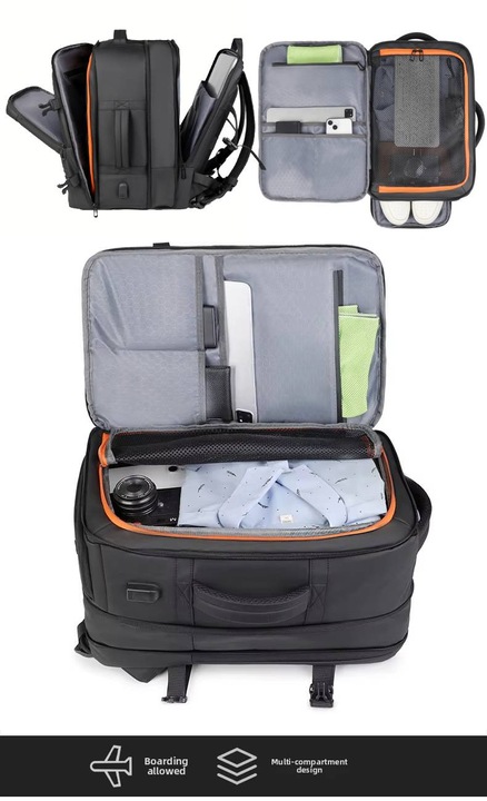 Rucsac Calatorie, erucsac®, Port Incarcare USB, Buzunar Adidasi, Multifunctional, Impermeabil, Bagaj de Mana, Business si Casual, Anti-transpiratie, Ghiozdan Voiaj, Laptop 15.6 inch, 45x30x30 cm, Haine, Accesorii, Capacitate Mare 40 L, Unisex, Negru