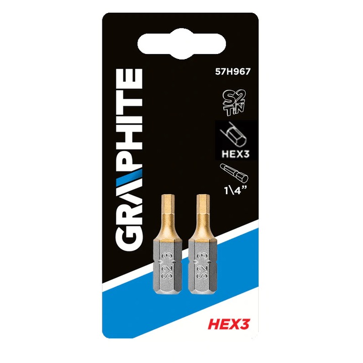 Set 2 biti de surubelnita electrica, HEX3, 25mm, Graphite 57H967