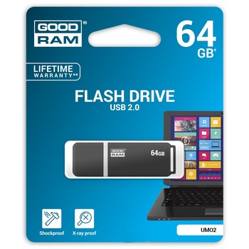 Memorie USB Goodram UMO2, 64GB, USB 2.0, Negru, UMO2-0640E0R11 Memorie USB Goodram UMO2, 64GB, USB 2.0, Negru, UMO2-0640E0R11
