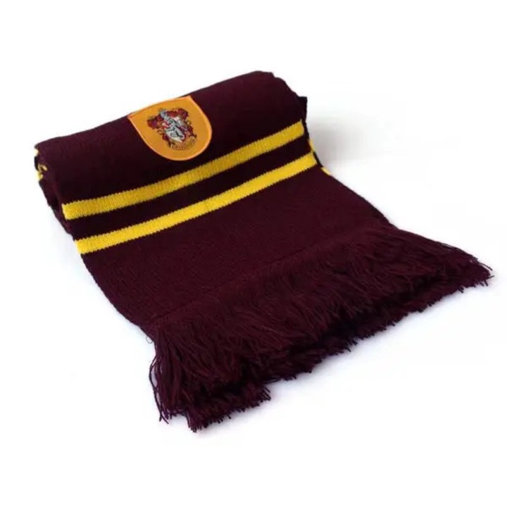 Плетен шал Harry Potter Gryffindor, косплей с жълти райета и емблема, бордо/жълт
