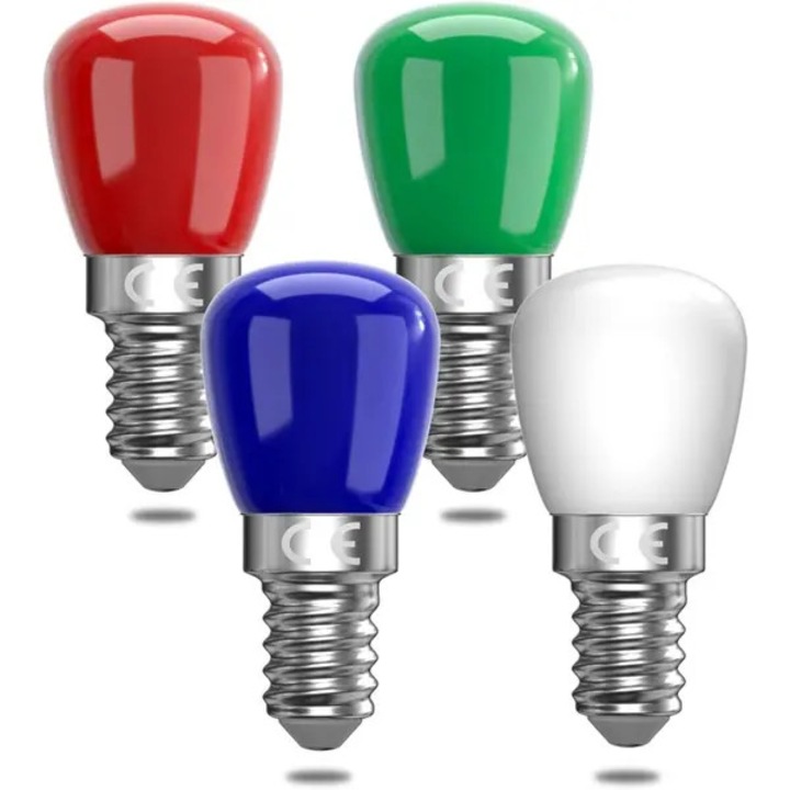 LED крушка E14 STALVA-CJ-PRO-K0502-20260831-4645, 3W, 271 lm, 220-240V, червено/зелено/синьо/топло бяло, замества 30W халоген, комплект 4 броя, Многоцветен