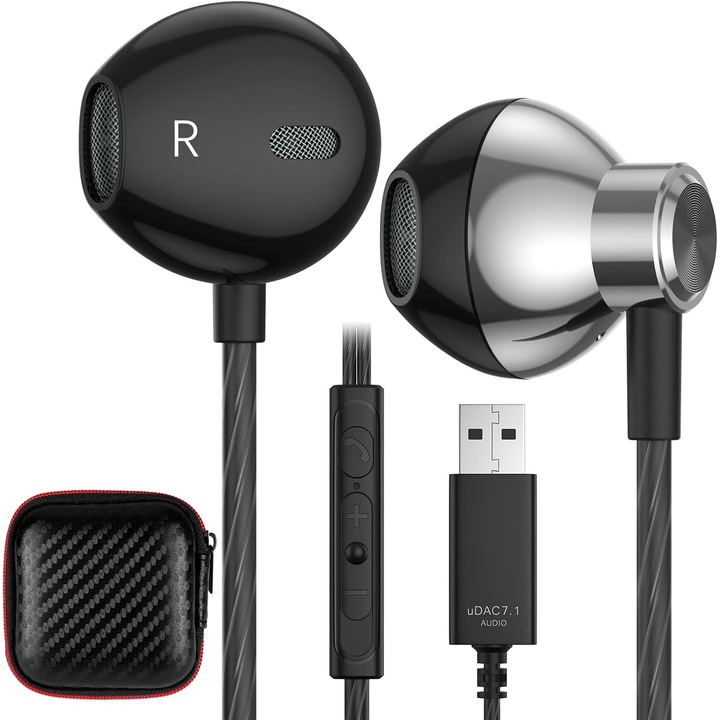 Слушалки USB за компютър с микрофон, HiFi стерео, шумопотискане