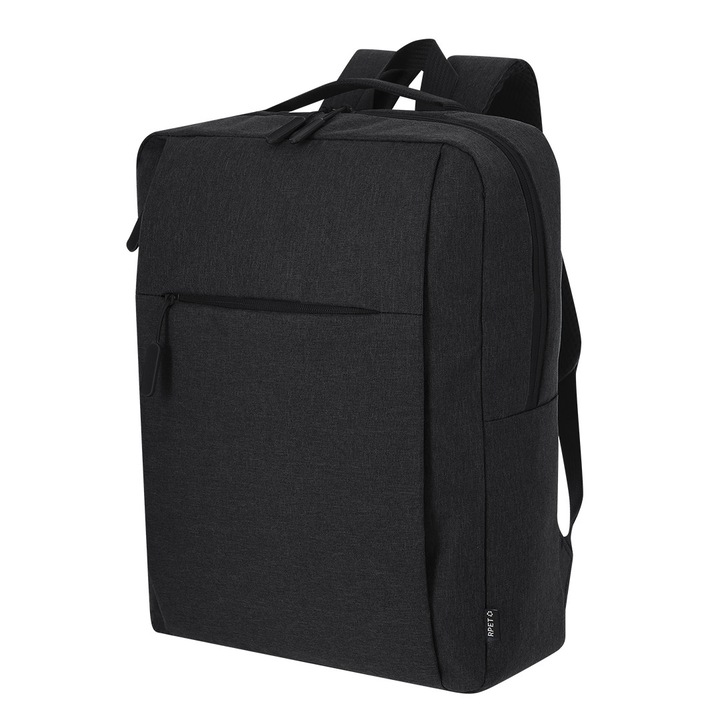 Makito, rucsac laptop din poliester RPET 600D captusit, impermeabil, fermoare invizibile, curea trolley si buzunare laterale, 21821002000, Negru, pentru laptop 15.6 inch