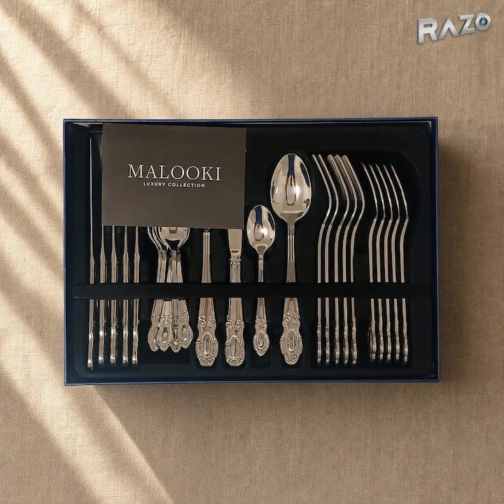 Set de tacamuri Razo din inox, 24 piese, finisaj argintiu, pentru 6 persoane