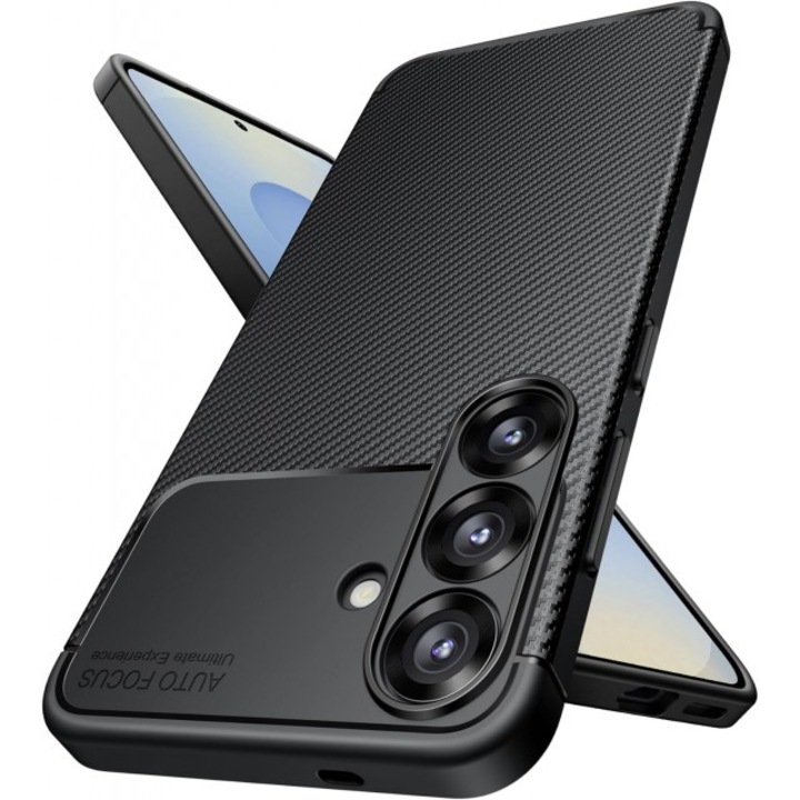 Husa Spate Upzz® Rugged Carbon Pentru Samsung Galaxy S26 FE, Protectie Sporita, Seznatie Premium, Silicon, Negru