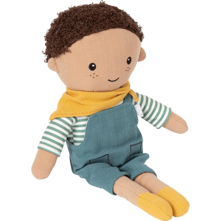 Papusa Leo de plus, 39 cm, cu salopeta extensibila, pentru bebelusi