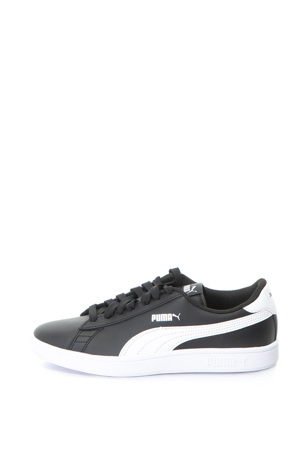 Puma, Pantofi sport de piele cu insertii de piele ecologica Smash v2, Negru/Alb