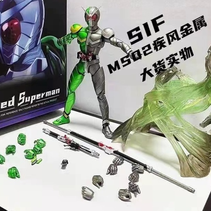 Фигурка с артикулации Bandai S.H.Figuarts Kamen Rider W Cyclone Metal k0548-260902-662, с множество точки на артикулация, аксесоари и ефектни части, зелен/сребрист