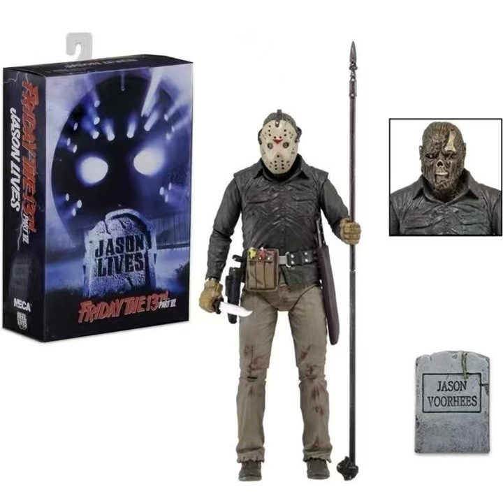 Колекционерска фигурка NECA Jason Voorhees 30th Anniversary k0548-260902-597, артикулирана, с аксесоари и стойка, многоцветна