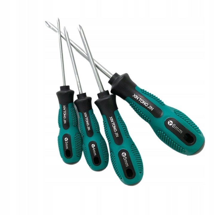 Set 4 surubelnite tri-wing (Y) din otel crom‑vanadiu, varf magnetic, Y3/Y4/Y5/Y6, 160/160/177/215 mm, verde
