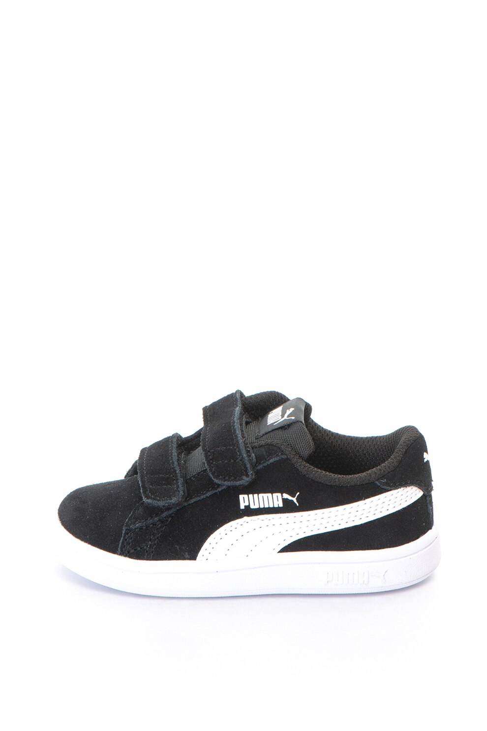 Puma, Pantofi sport de piele intoarsa, cu benzi velcro Smash V2 SD, Negru/Alb, 20 EU