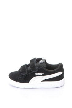 Puma, Pantofi sport de piele intoarsa, cu benzi velcro Smash V2 SD, Negru/Alb, 20 EU Puma, Pantofi sport de piele intoarsa, cu benzi velcro Smash V2 SD, Negru/Alb, 20 EU
