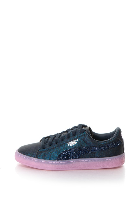 Puma, Basket Glitter Princess cipő csillámos betétekkel, Sötétkék, 4