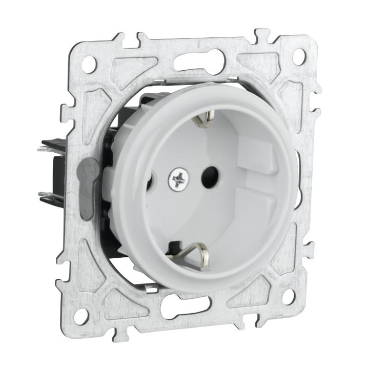 Priza Incastrata Schuko 2P+E 16A 250V Fara Rama cu Protectie Copii Plastic Alb Lucid SOUL DPM
