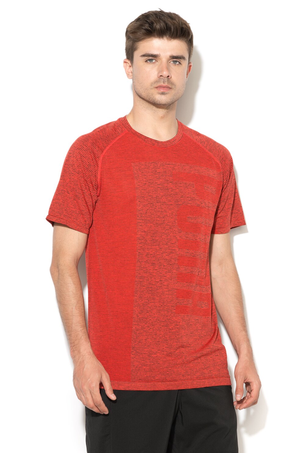 Puma, Tricou cu maneci raglan, pentru fitness EvoKNIT, Rosu melange/Negru