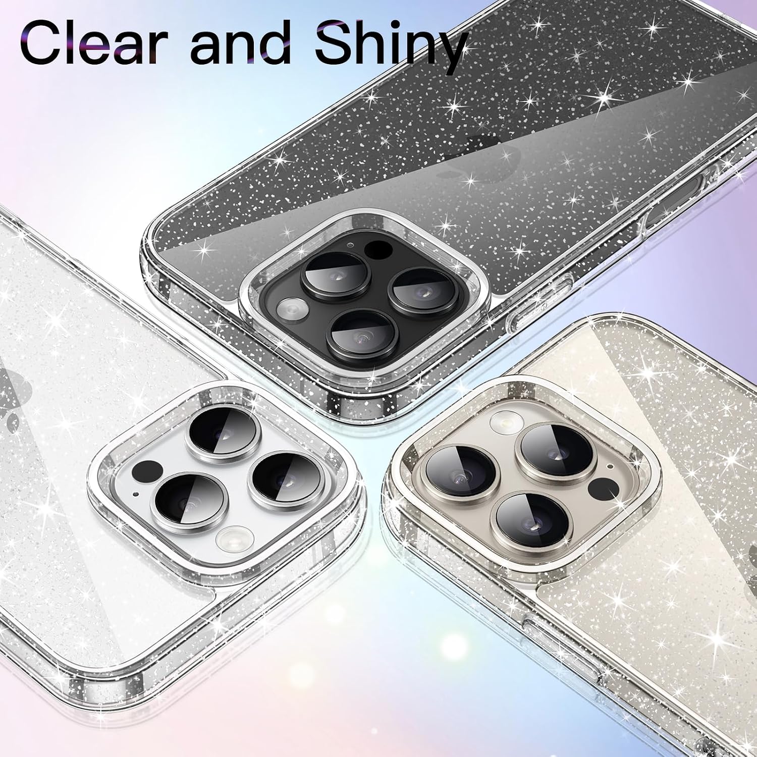 Husa din TPU transparent cu sclipici Compatibila cu iPhone 16 Pro, Slim Anti-Soc, Potrivire perfecta, Flexibil, Durabil, Colturi rezistente la impact