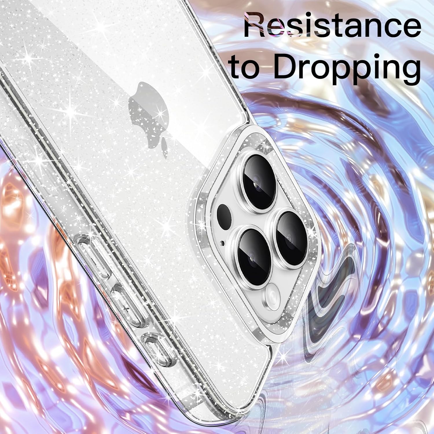 Husa din TPU transparent cu sclipici Compatibila cu iPhone 16 Pro, Slim Anti-Soc, Potrivire perfecta, Flexibil, Durabil, Colturi rezistente la impact
