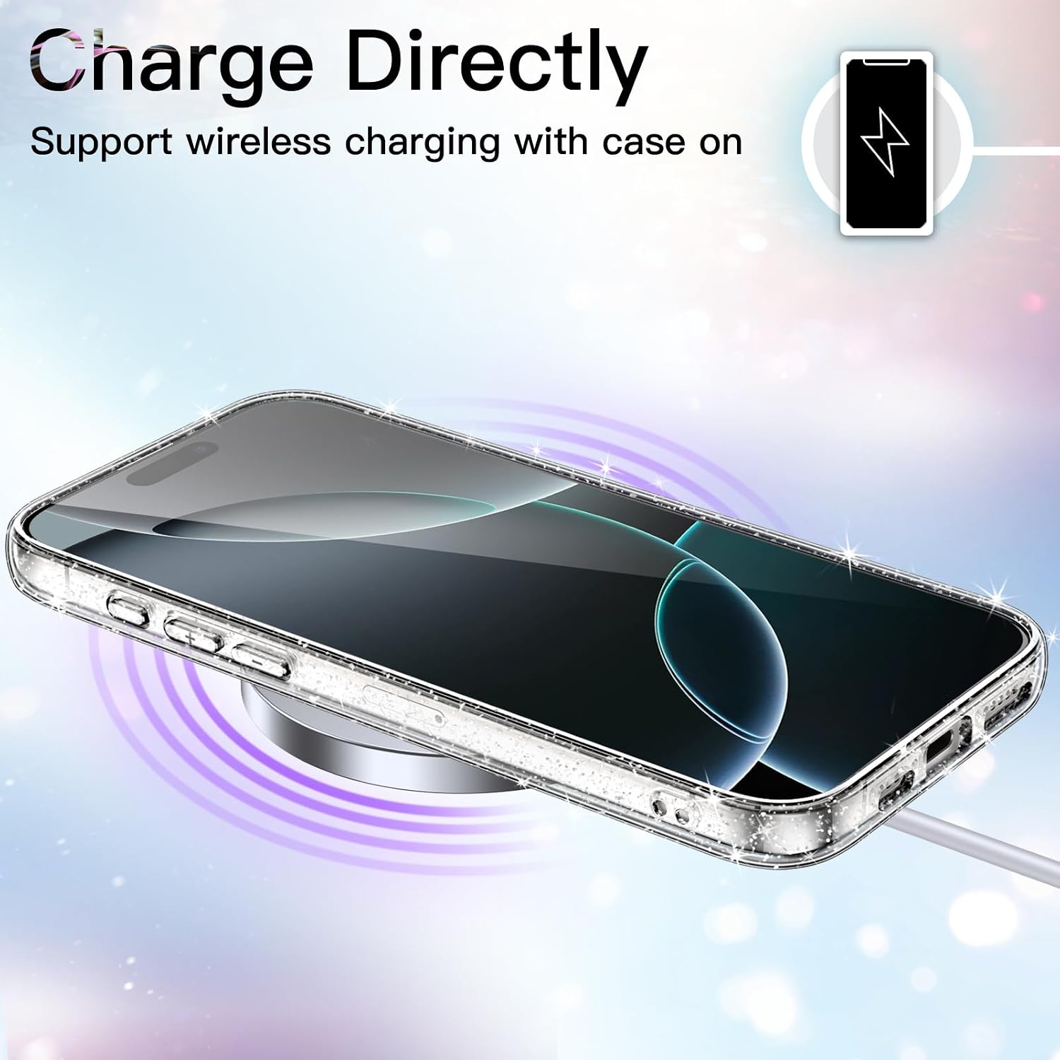 Husa din TPU transparent cu sclipici Compatibila cu iPhone 16 Pro, Slim Anti-Soc, Potrivire perfecta, Flexibil, Durabil, Colturi rezistente la impact