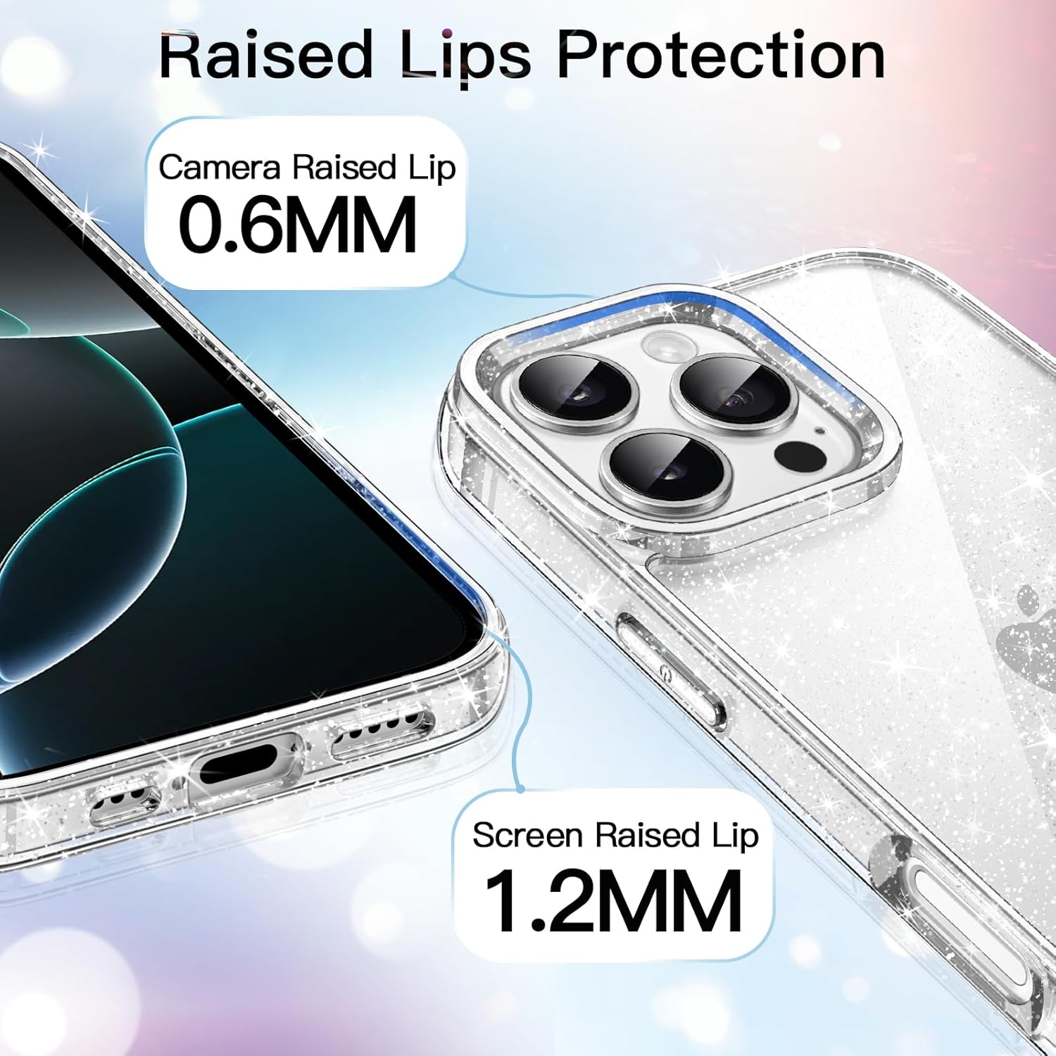 Husa din TPU transparent cu sclipici Compatibila cu iPhone 16 Pro, Slim Anti-Soc, Potrivire perfecta, Flexibil, Durabil, Colturi rezistente la impact