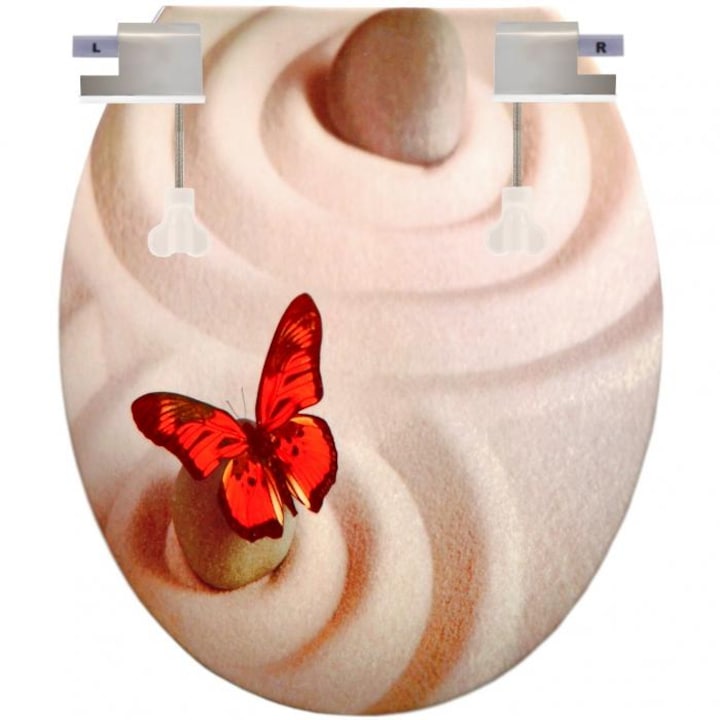 Wc Ülőke Pillangó Mintás - Soft Close - Bézs Színű Műanyag Wc Tető Lecsapódásgátló Fémzsanérral - Wc Deszka