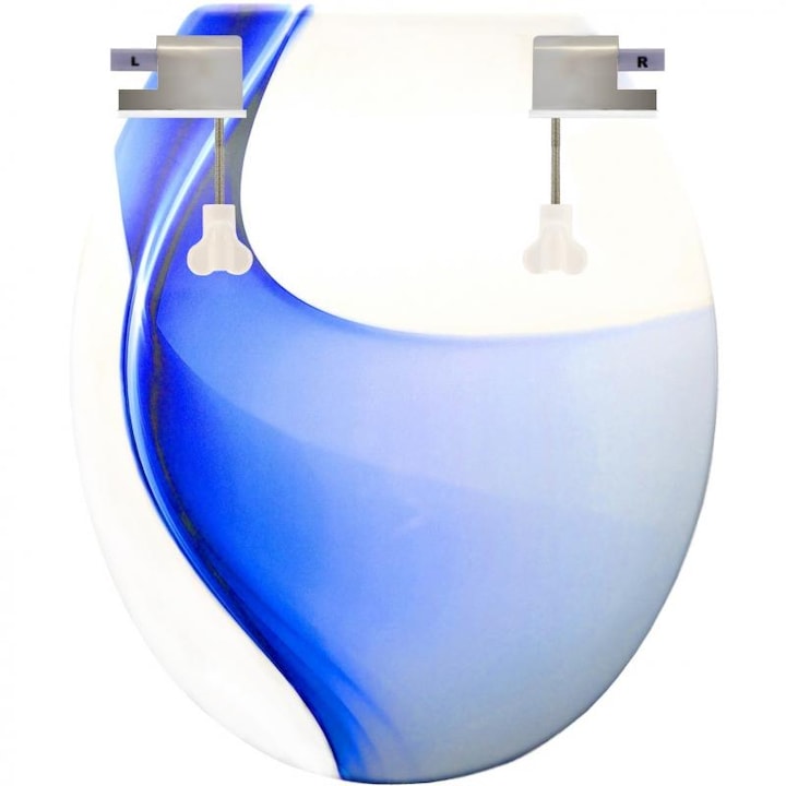 WC TETŐ HULLÁM MINTÁS - SOFT CLOSE TOALETT - kék színű műanyag WC deszka lecsapódásgátló fémzsanérral - WC ÜLŐKE P-E -