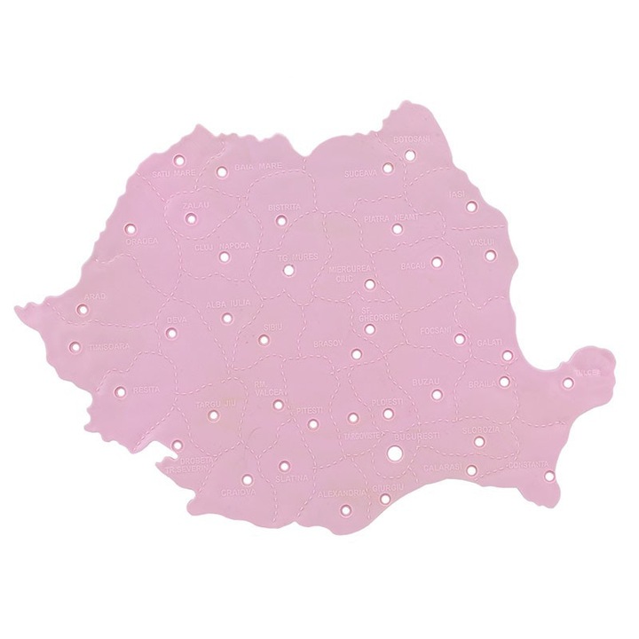 Sablon harta Romaniei, plastic, 25x19 cm, roz, Nebo