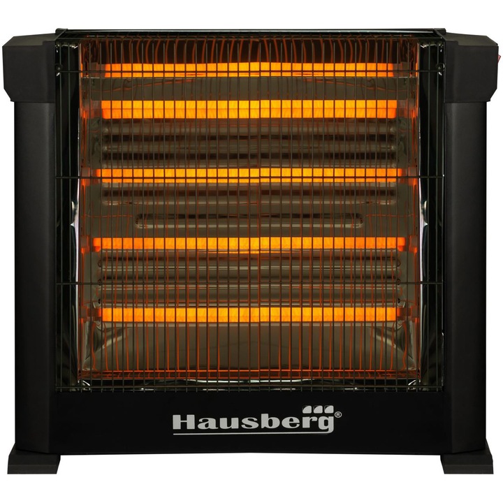 Кварцова печка Hausberg HB 8800, 2200 W, 4 кварцови тръби, 2 степени, Регулируем термостат