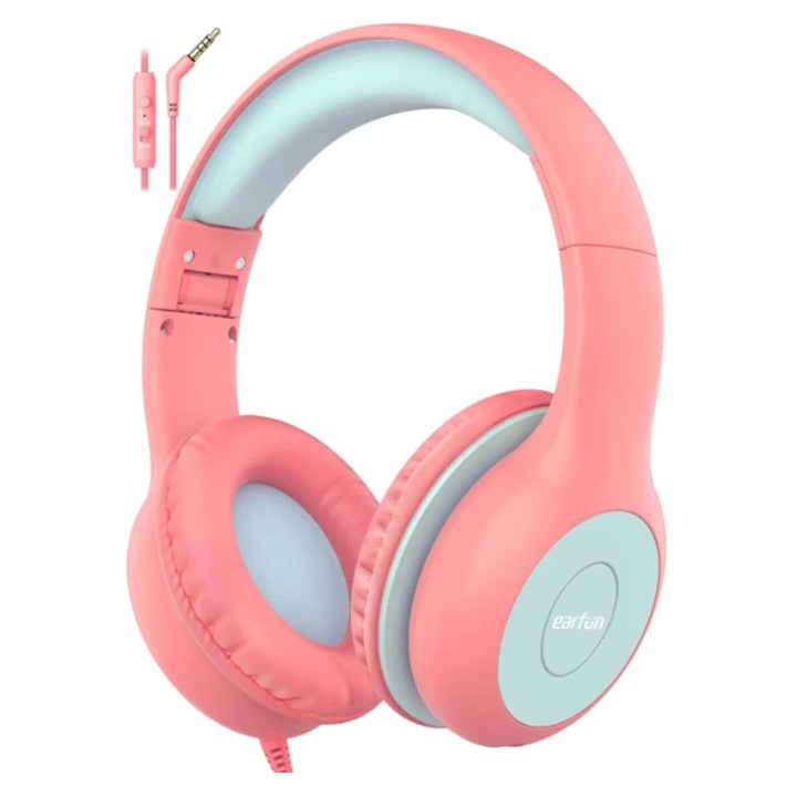 EARFUN Casti cu Fir pentru Copii Over-Ear Kids K1, Limitator de Volum Sigur 85dB/94dB, Microfon Integrat, Design Pliabil, Jack 3.5mm