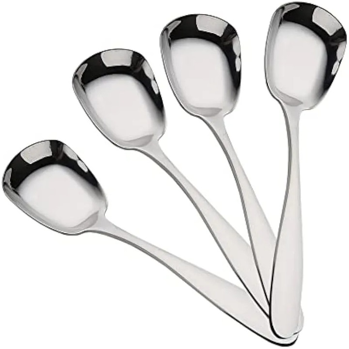 4 linguri patrate din otel inoxidabil, lingurite de supa de 18 cm / 4, 8 inch, lingura de servire, otel inoxidabil 410, pentru casa, birou, restaurant, cafenea, hoteluri (argintiu)