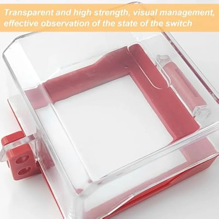 Intrerupator de oprire de urgenta, acopera prizele si prizele de perete, protectie transparenta a intrerupatorului cu buton, impermeabil, cu suruburi si adezivi, 10 x 10 x 6, 3 cm, rosu