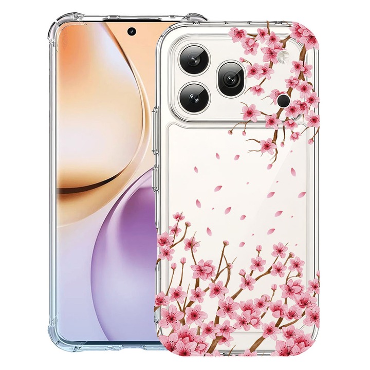 Intelli® Husa Anti Shock Compatibila cu Honor 600 Pro, Floral - Pink Cherry Blossom, Protectie Camera, Rezistenta la uzura, 3159971 AS 2044