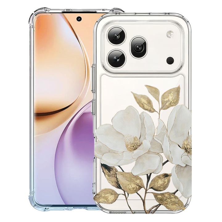 Intelli® Husa Anti Shock Compatibila cu Honor 600 Pro, Floral - Golden Camellia, Protectie Camera, Rezistenta la uzura, 3159971 AS 2073