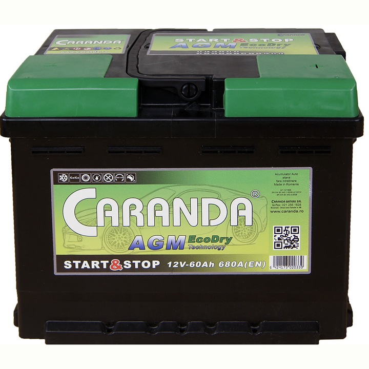 Baterie auto 12V 60Ah CARANDA START STOP AGM