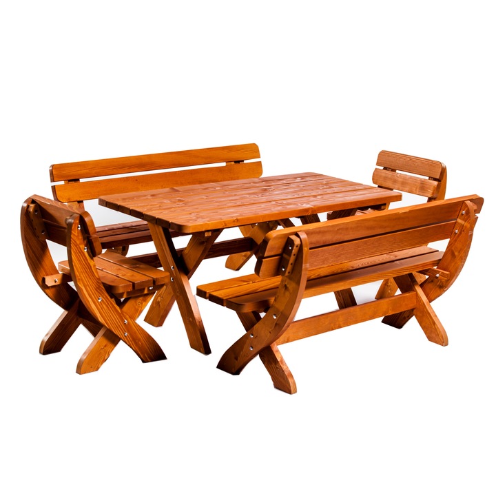 HABE WIE-160 KING kerti bútor szett asztallal fából készült 160x80x73 teak színű