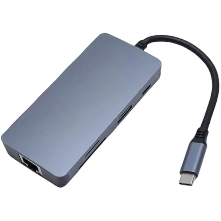 Докинг станция 8 в 1 тип C, 4K изход, USB 3.0, 100 W захранване, USB порт