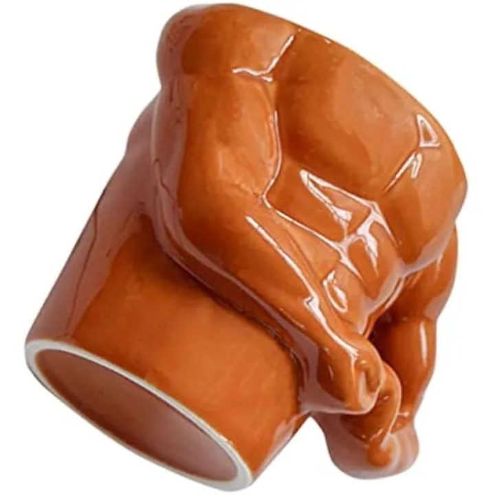 Cana ceramica portocalie cu model musculos pentru ceai si apa minerala, potrivita pentru birou si exterior, cu design simplu si elegant, pentru bauturi calde sau reci