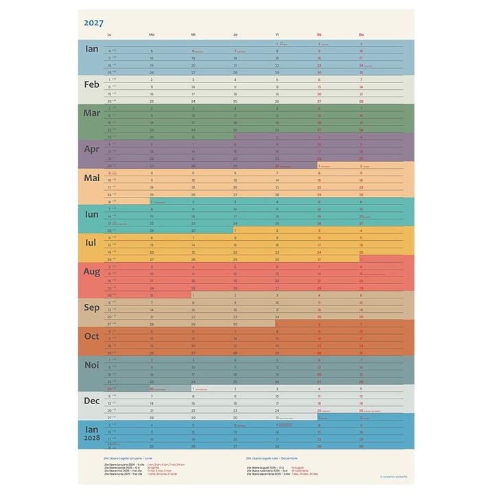 Calendar 2027 Planner Anual A1 de perete, 13 luni, retro, 594x841, Iordache Laurentiu