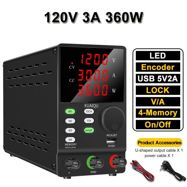 Захранване DC, регулируемо, 120V 3A 360W, компактно, преносимо