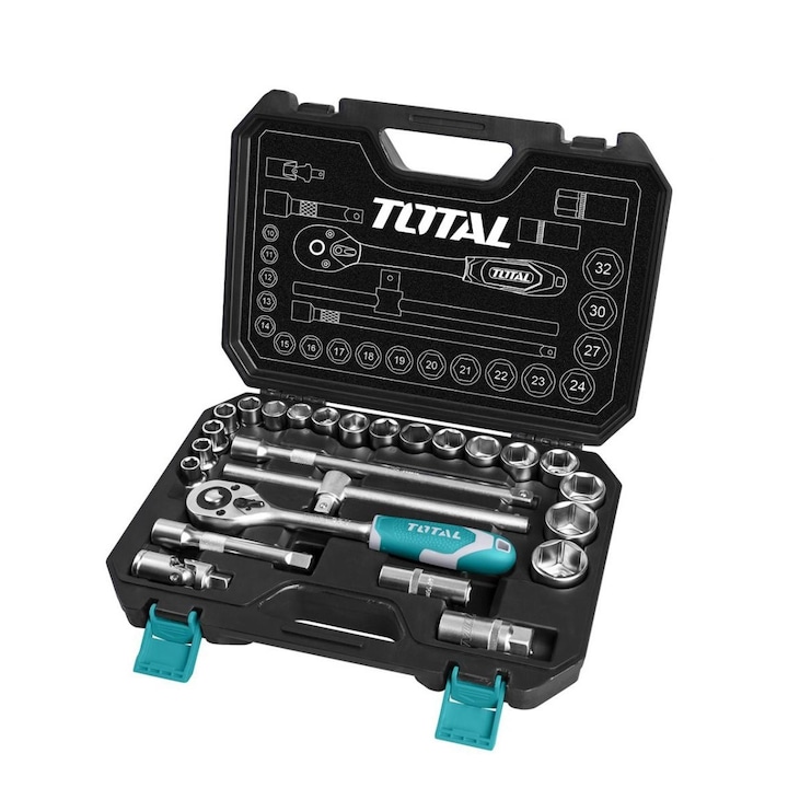 Комплект ключове Total, Тръбни ключове, Син, 25 Броя