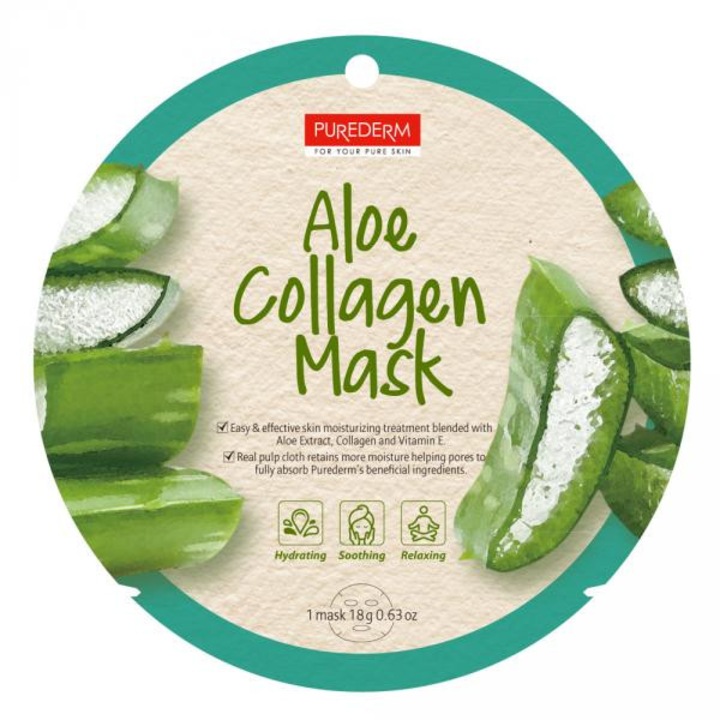 Маска за лице Алое Колаген, Purederm, кръг, 1 бр./пакет