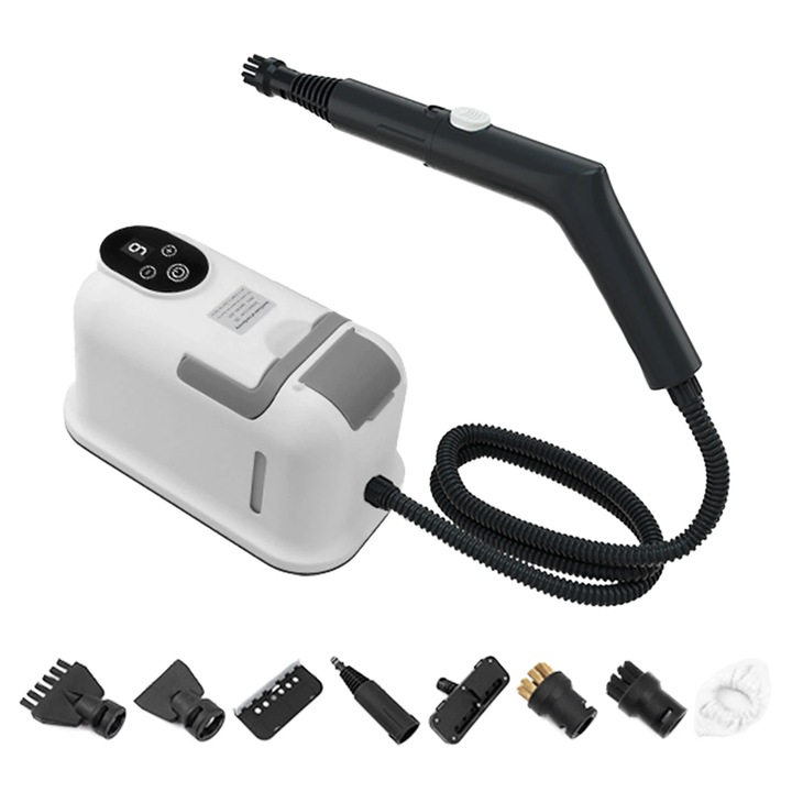 Aparat de curatat cu abur, Curatator cu abur portabil de mana, Presiune inalta, Reglare 9 trepte, Multifunctional pentru bucatarie, baie, gresie, auto, Alb