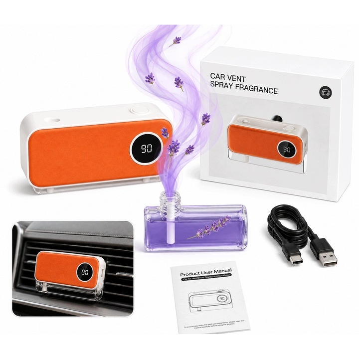 Difuzor Aromaterapie Auto, Infloo, JK-470, Fara Fir, Senzor Start/Stop, Grila Ventilatie, USB-C