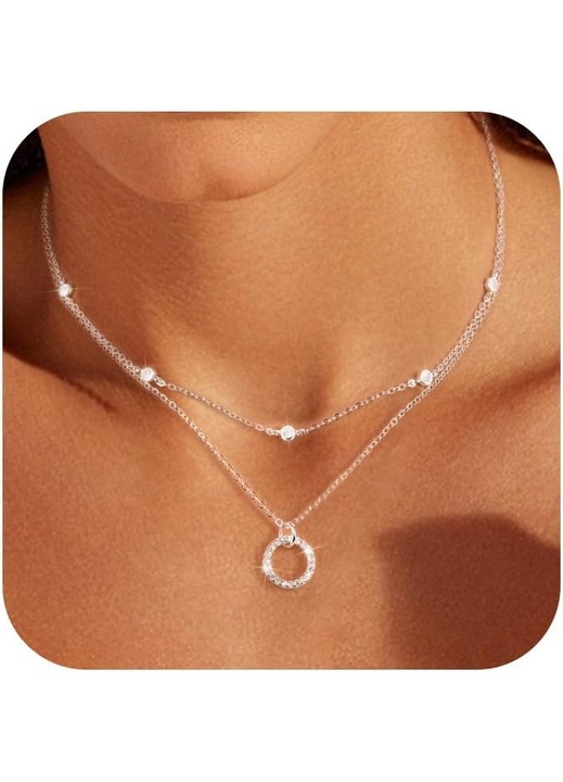 Necklace Argint 925 Placat Aur 14K, Dublu Stratificat cu Pandantiv Inima