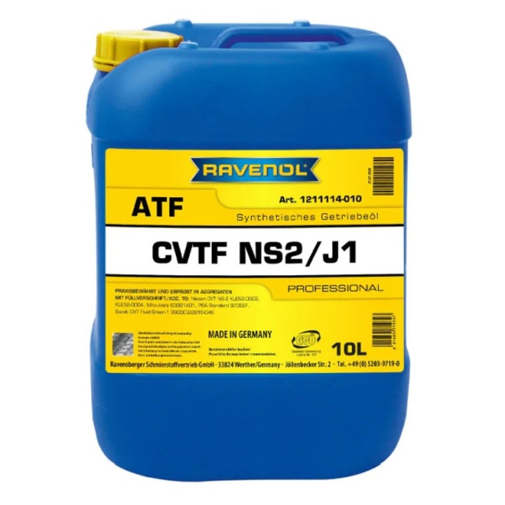 Ulei transmisie Ravenol ATF CVTF NS2/J1, sintetic, compatibil JATCO/Nissan/Mitsubishi/Suzuki/PSA, 10 L