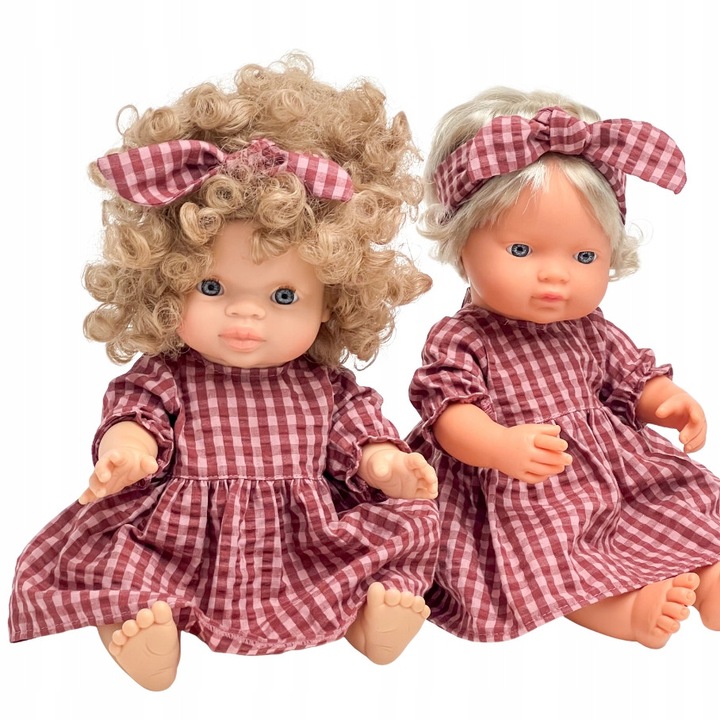 Rochie Craciun Papusi Miniland 38cm, Minikane 34cm, Carouri Rosii - Accesorii Papusi